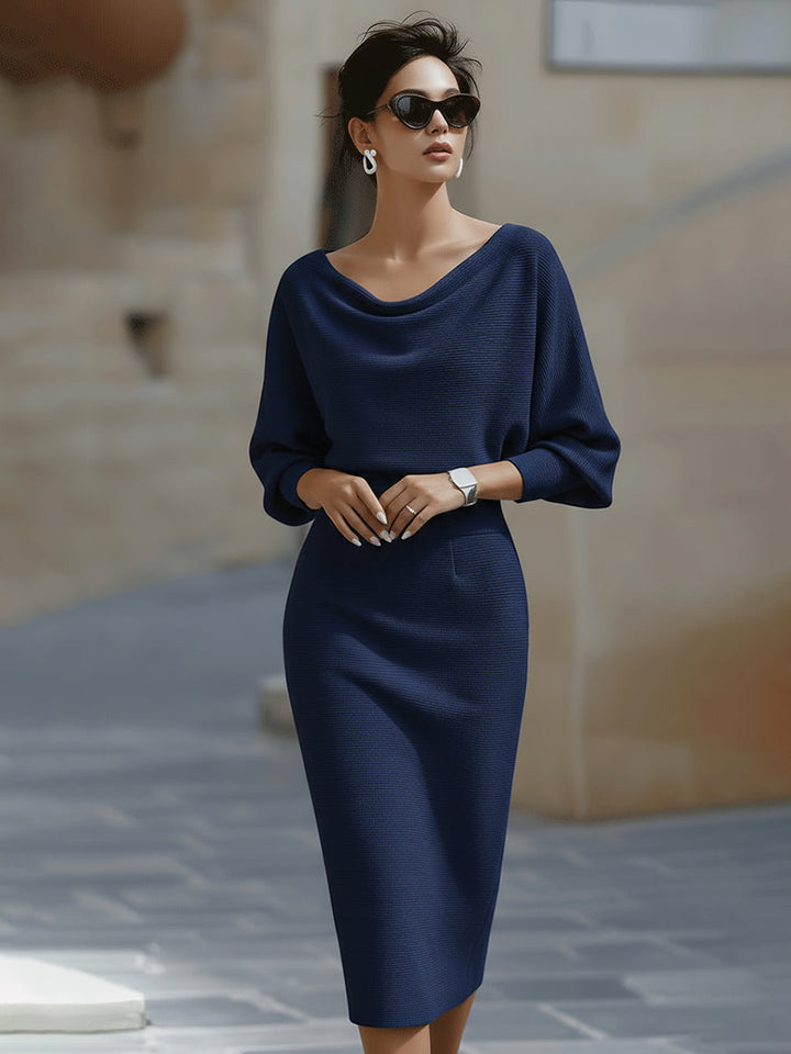 Olivia | Bianco Draped Batwing Midi Abito