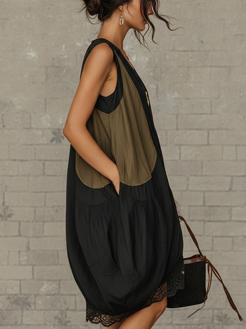 Nora | Tulip Mini Abito with Front Zip and Colourblock Detail