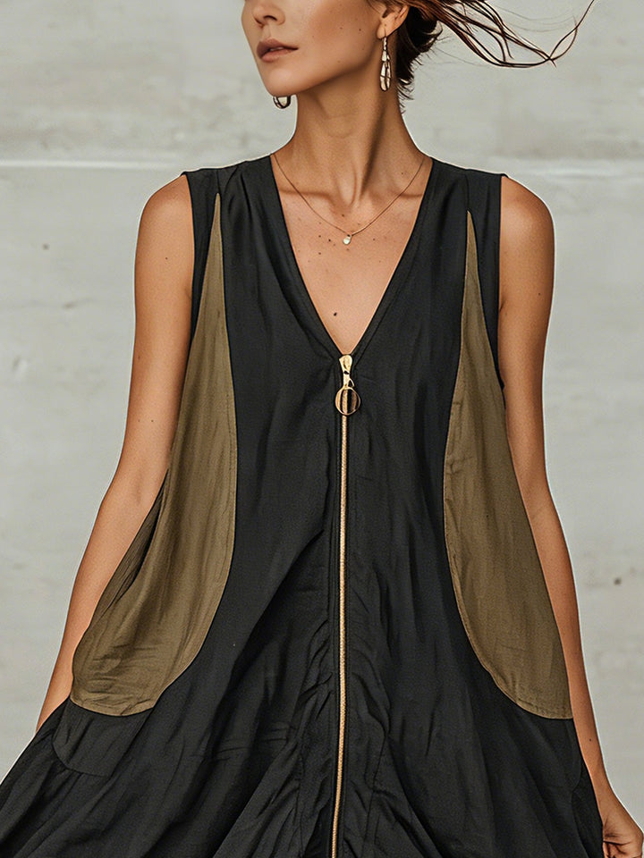 Nora | Tulip Mini Abito with Front Zip and Colourblock Detail