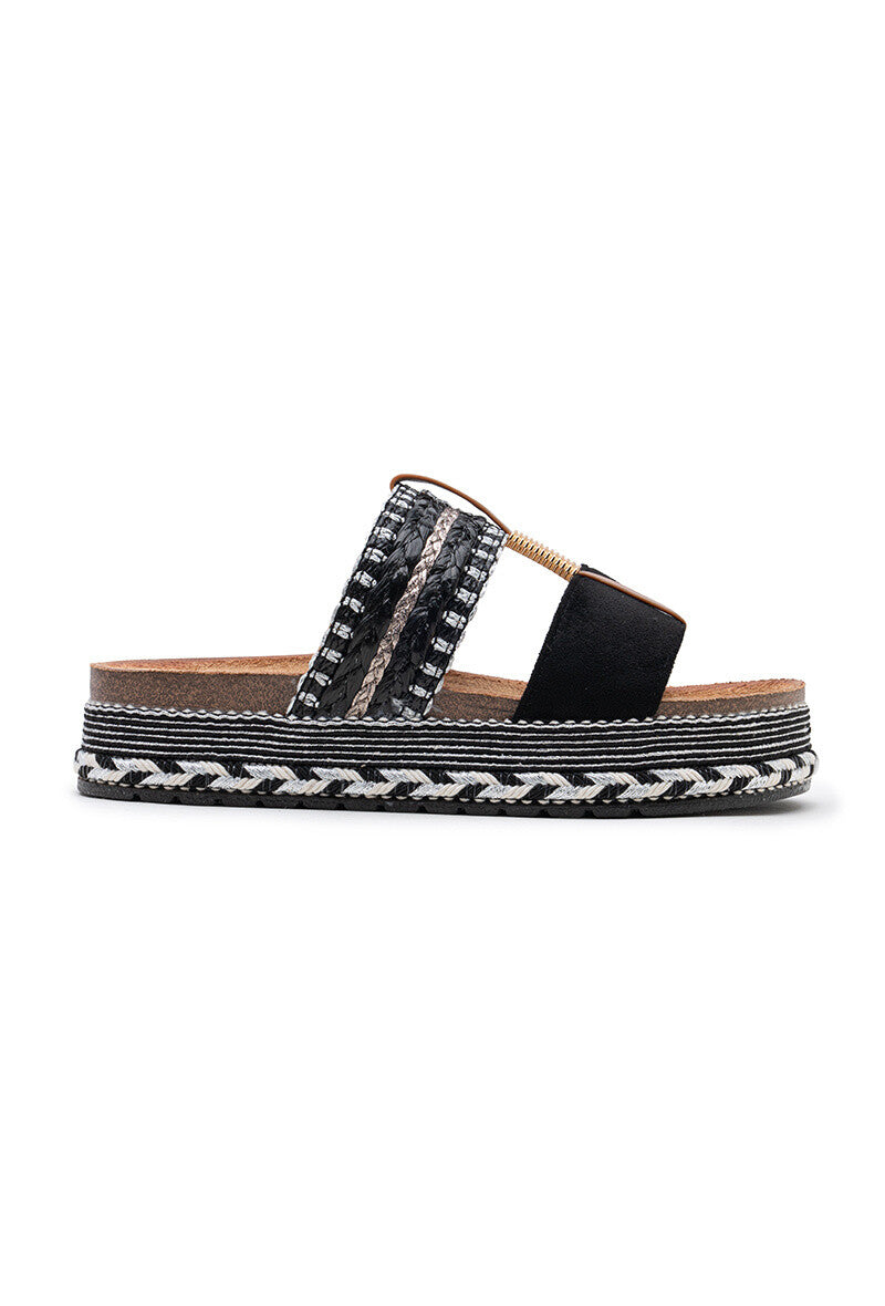 Seren | Nero Wedge Sandalo