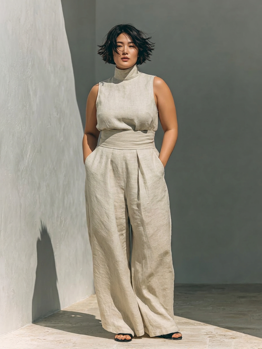 Marina | Senza Maniche Camicetta and Gamba Larga Pantaloni Completo