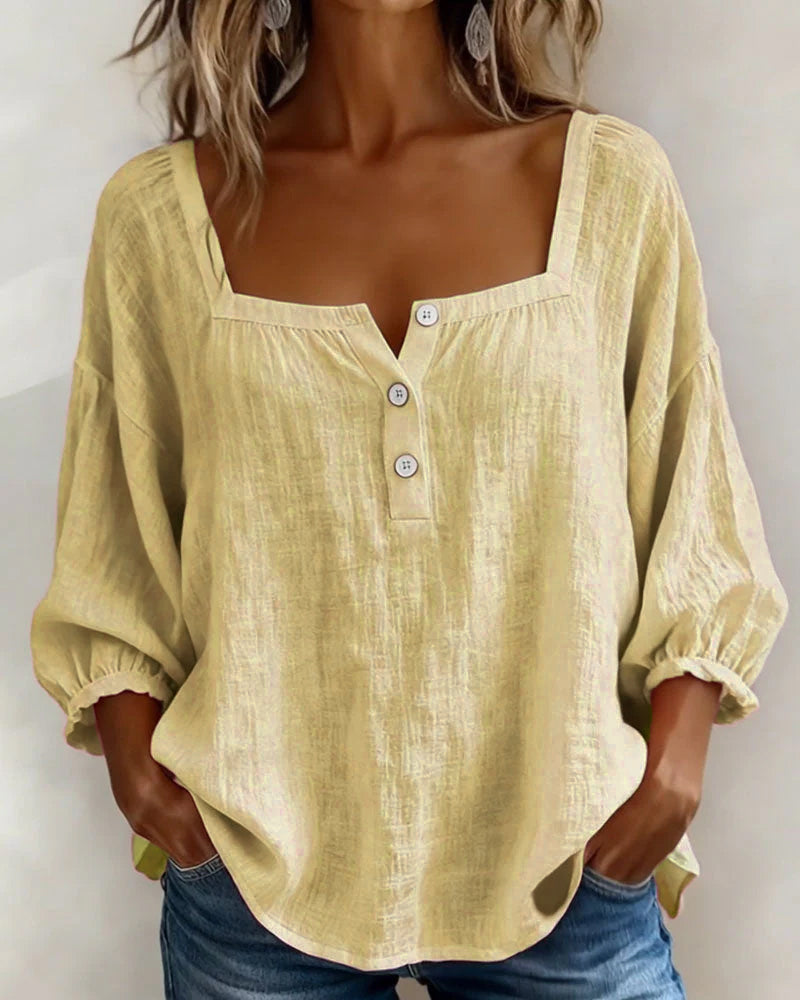 Fernleigh | Morbido Square Neck Lino Camicetta