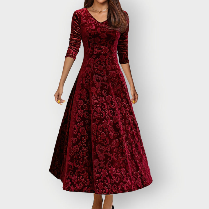 Olevia | Abito Midi in Velluto Jacquard Vintage