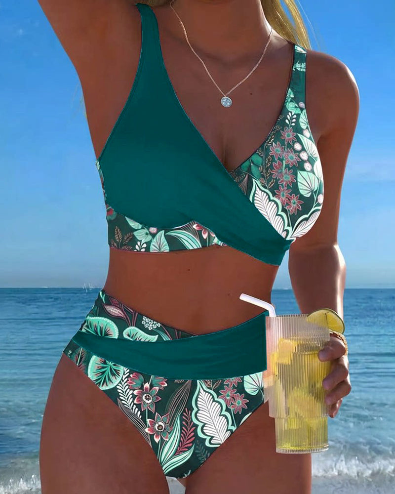 Nina | Contrast-Colour Floreale Bikini