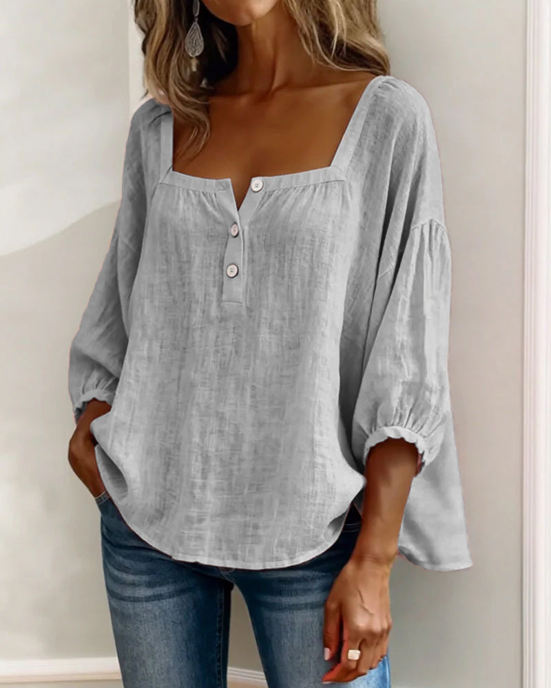 Fernleigh | Morbido Square Neck Lino Camicetta