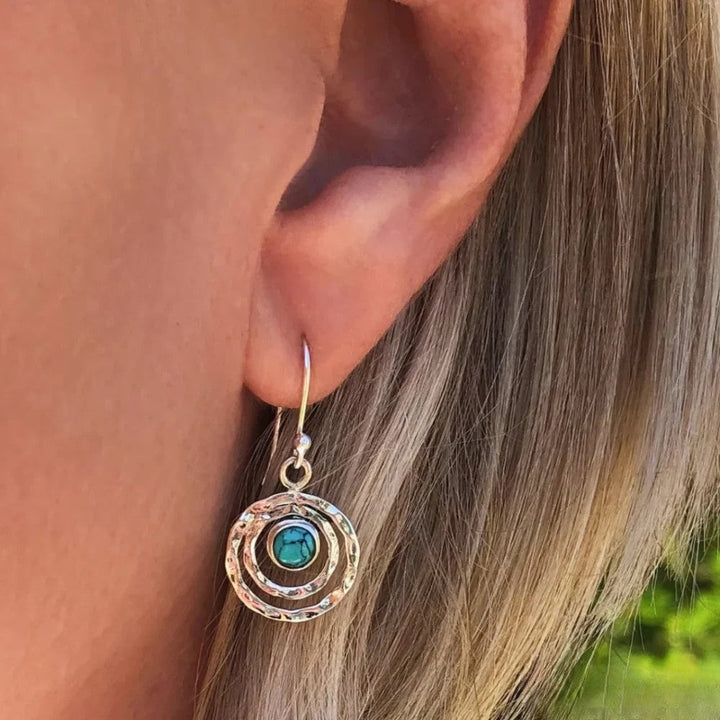 Boho Saturn Orecchini with Turchese Stone in Argento & Oro