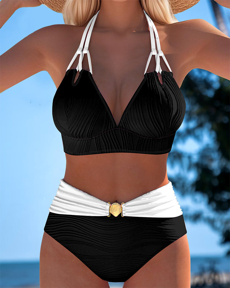 Lily | a Vita Alta Double Strap Costume da Bagno with Contrast Colour
