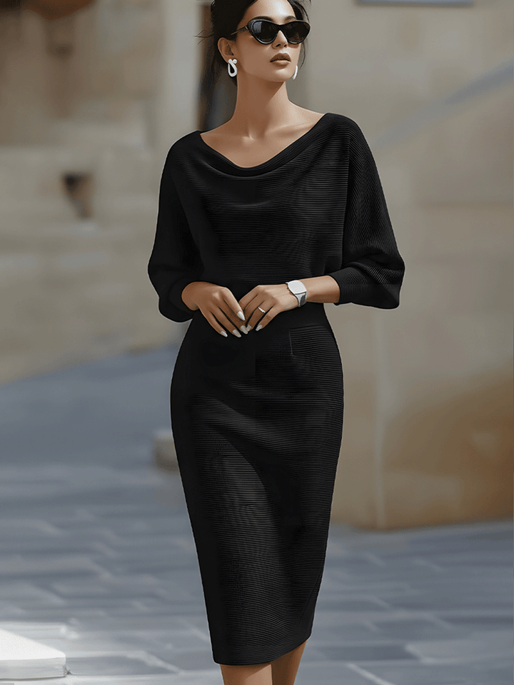 Olivia | Bianco Draped Batwing Midi Abito