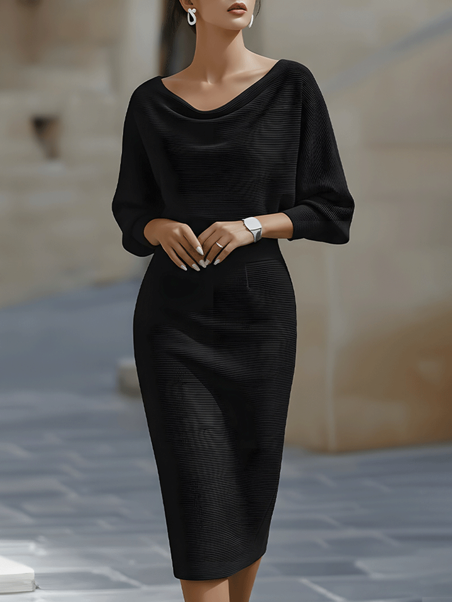 Olivia | Bianco Draped Batwing Midi Abito