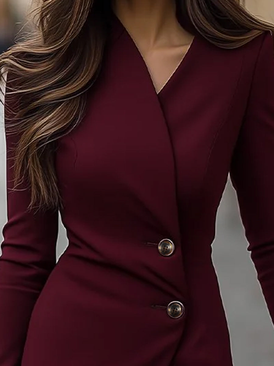 Eva | Bordeaux Wrap-Style Buttoned Midi Abito