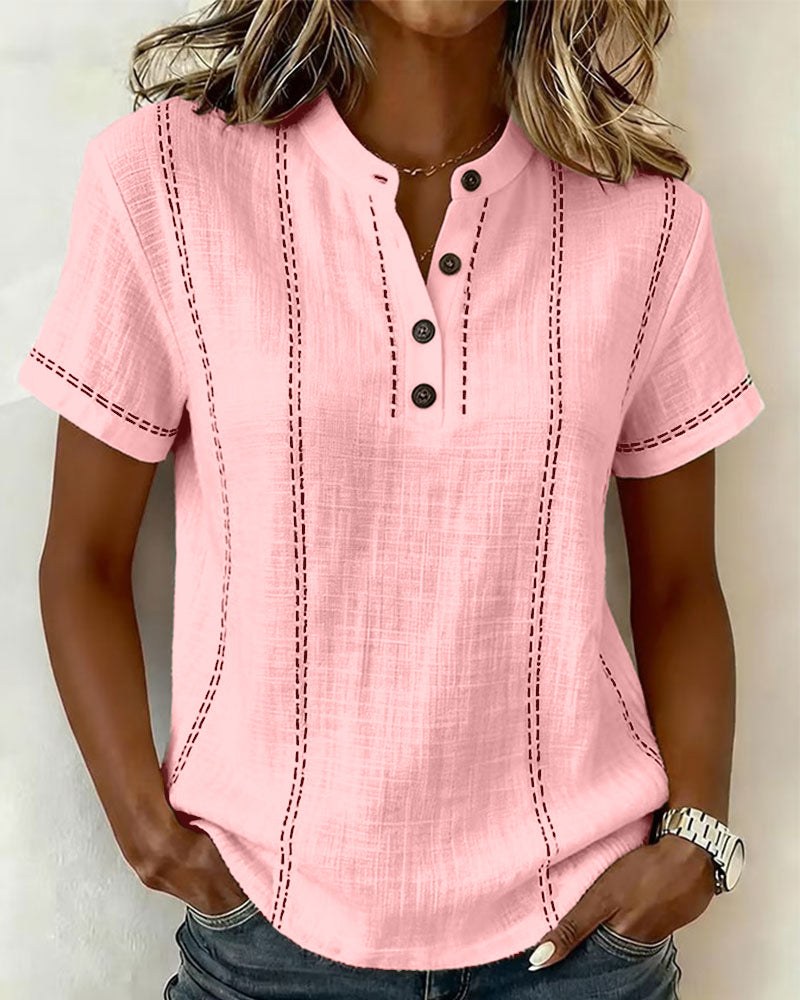 Linda | Casual Button Scollo a V Maglietta