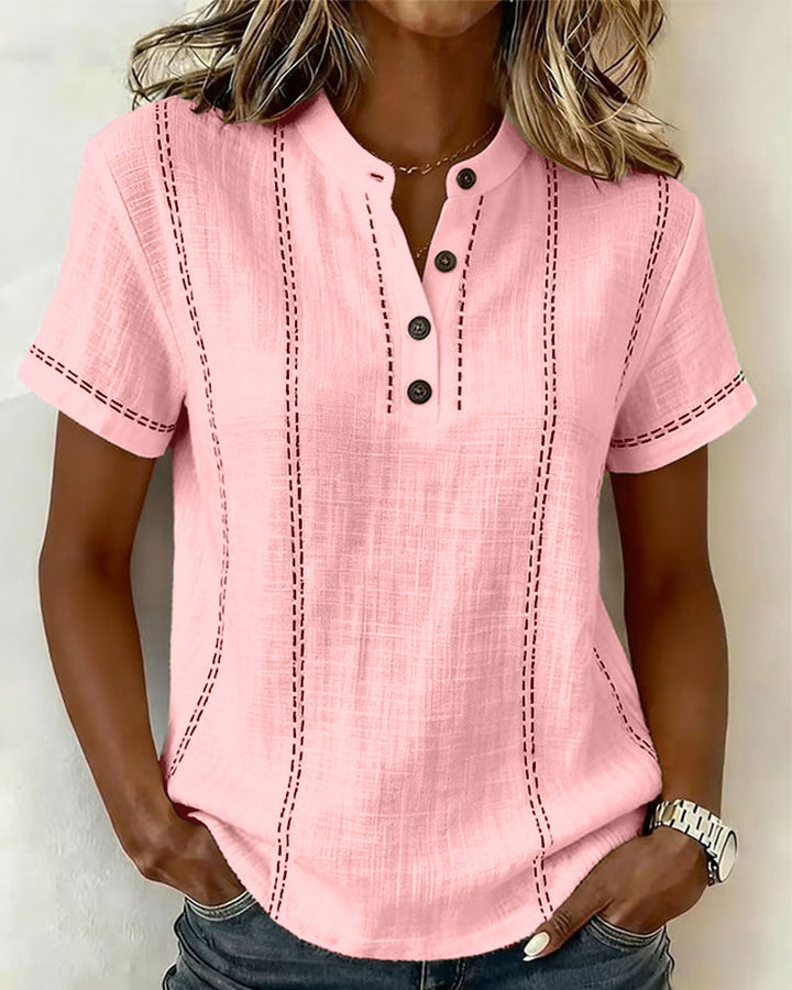 Linda | Casual Button Scollo a V Maglietta