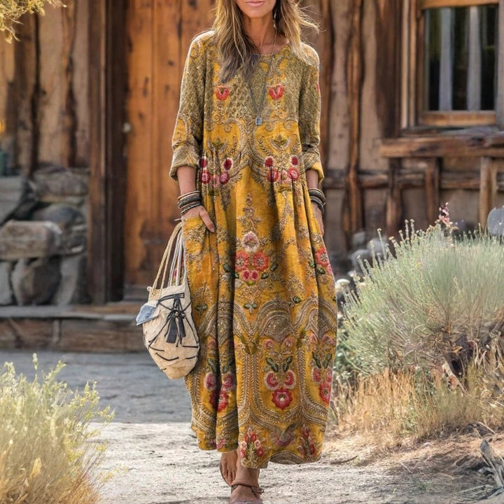 Goldenrose | Manica Lunga Patterned Midi Abito