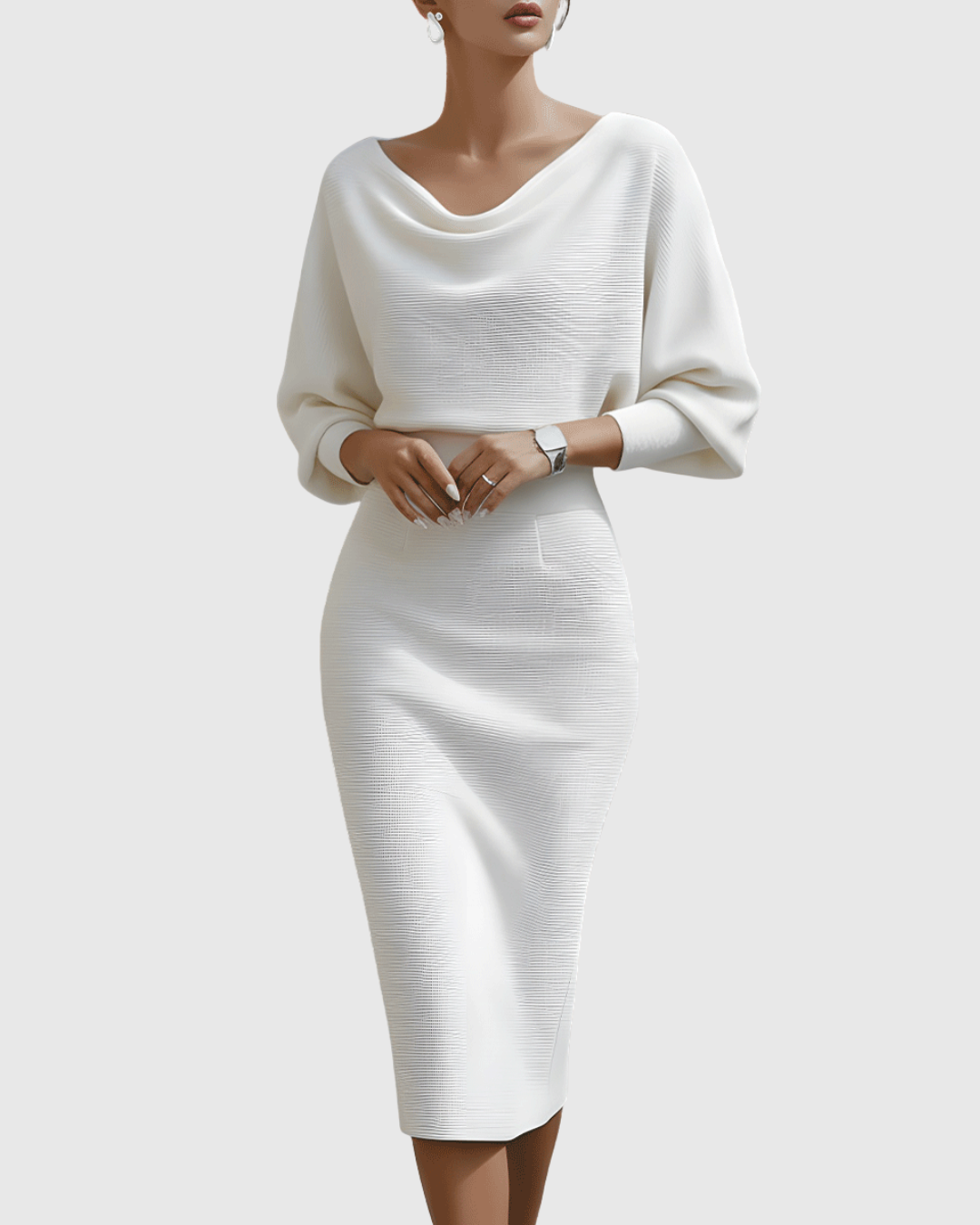 Esme | Bianco Draped Batwing Midi Abito