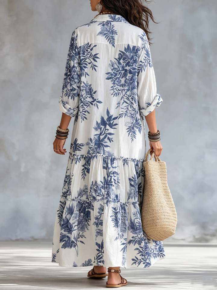 Fern | Blu Floreale con Bottoni Maxi Abito