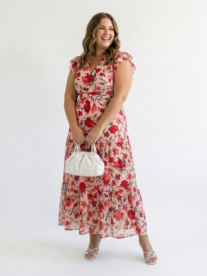 Lila | Floreale Tiered Midi Abito