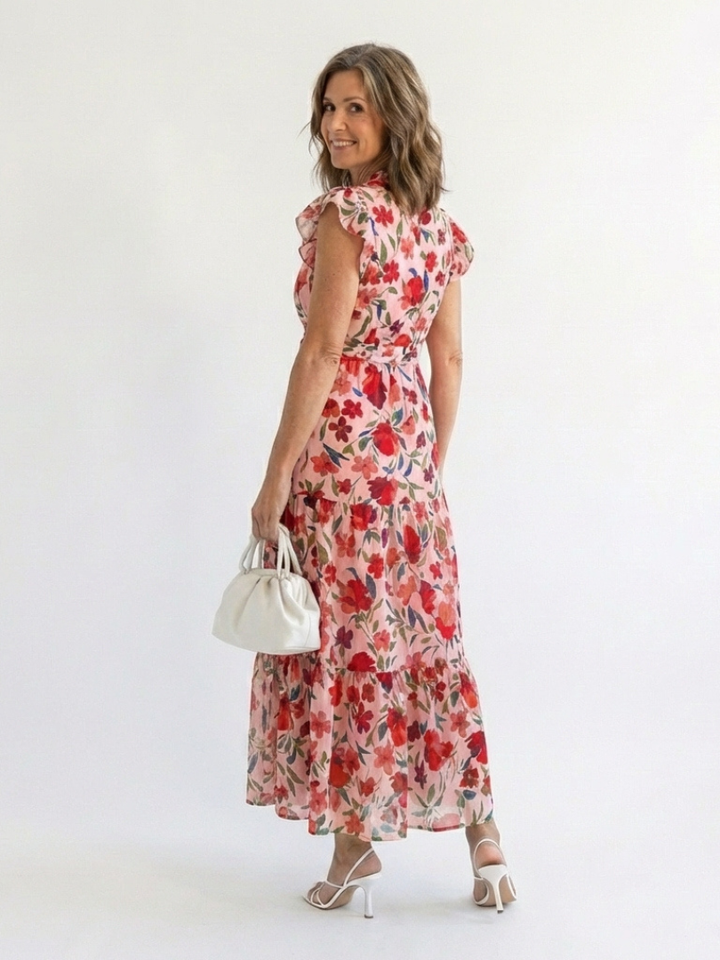 Lila | Floreale Tiered Midi Abito