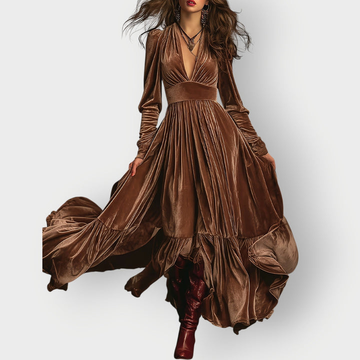 Alorae | Maxi Abito in Velluto a Linea A Vintage