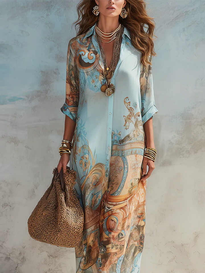 Willa | Blu Chiffon Maxi Abito