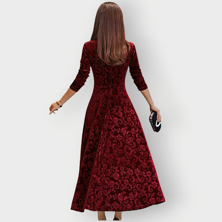 Olevia | Abito Midi in Velluto Jacquard Vintage