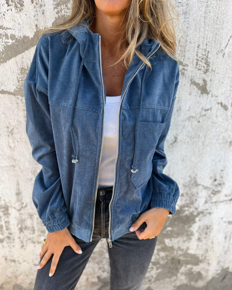 Bronwyn | Rilassato Corduroy Hooded Giacca with Zip