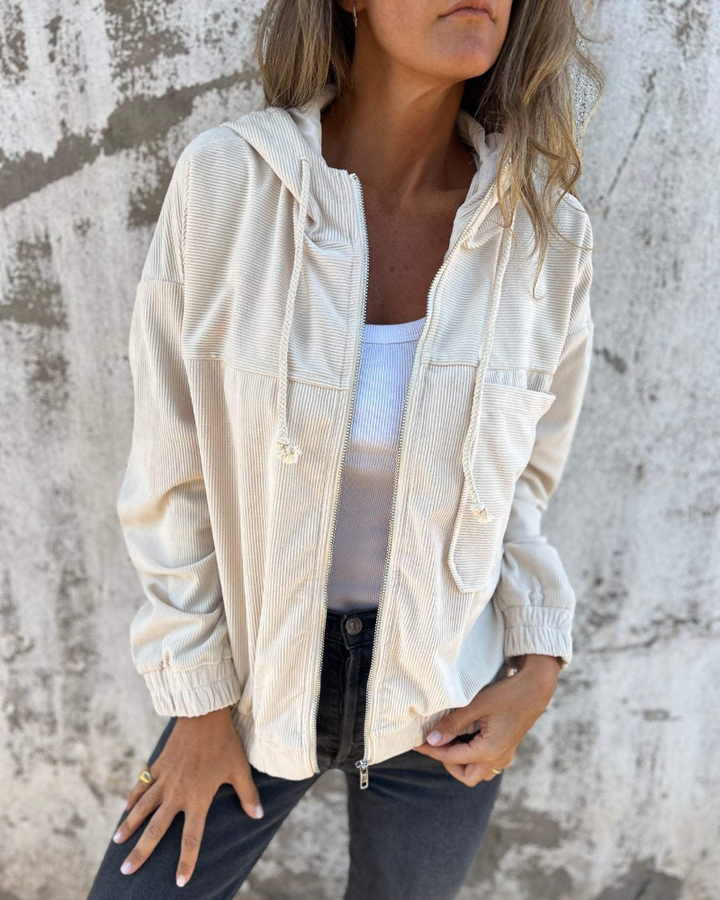Bronwyn | Rilassato Corduroy Hooded Giacca with Zip