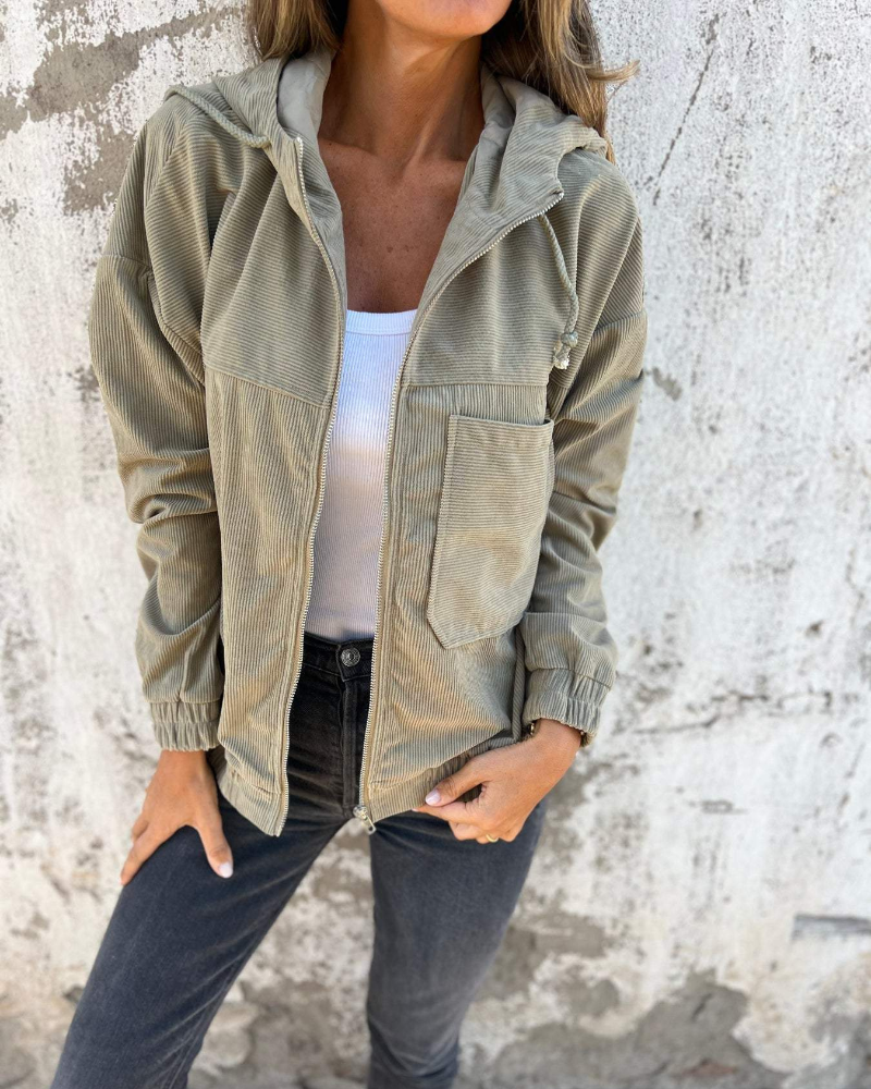 Bronwyn | Rilassato Corduroy Hooded Giacca with Zip
