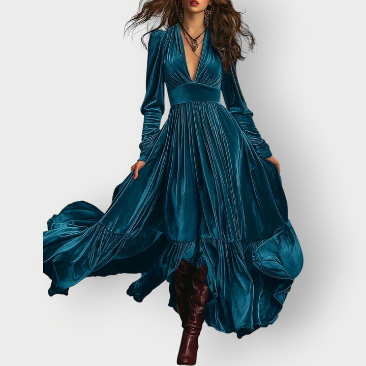 Alorae | Maxi Abito in Velluto a Linea A Vintage