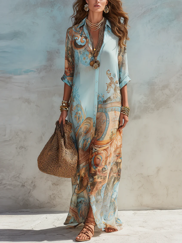 Willa | Blu Chiffon Maxi Abito