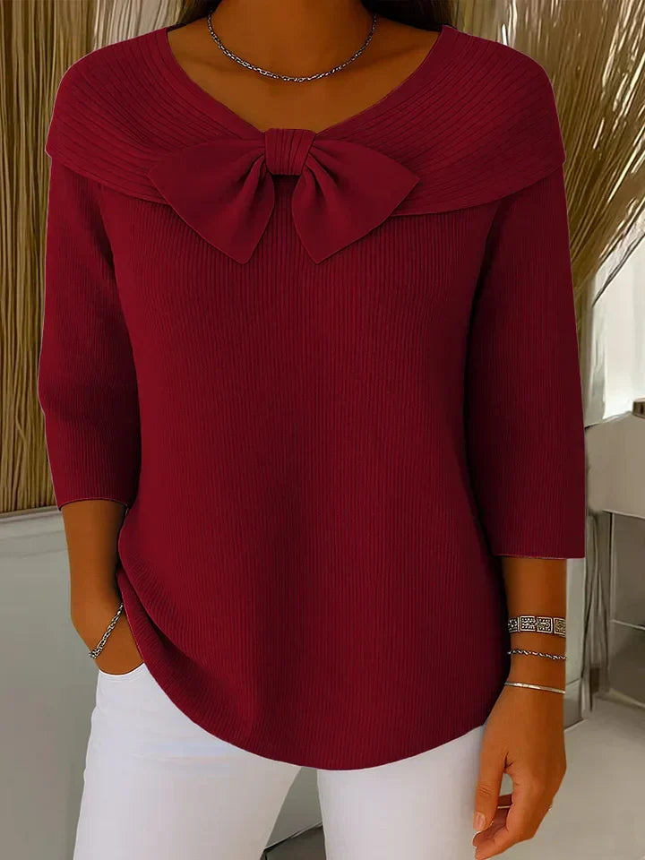 Lindel | Bow Neck a Coste Maglia Top