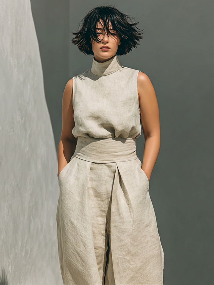 Marina | Senza Maniche Camicetta and Gamba Larga Pantaloni Completo