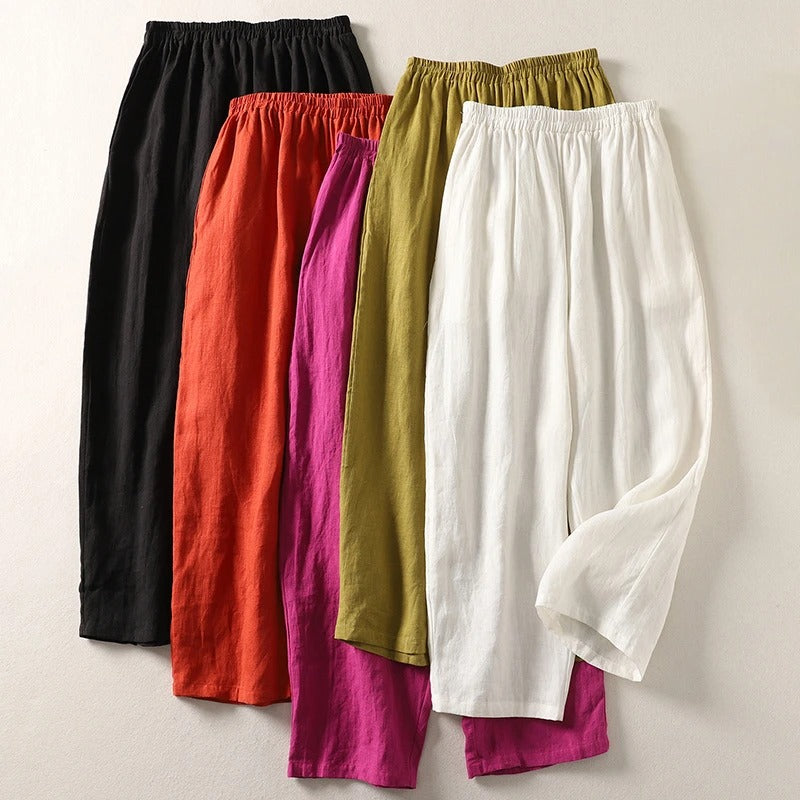 Maggie | Breezy Cotone Lino Gamba Larga Pantaloni