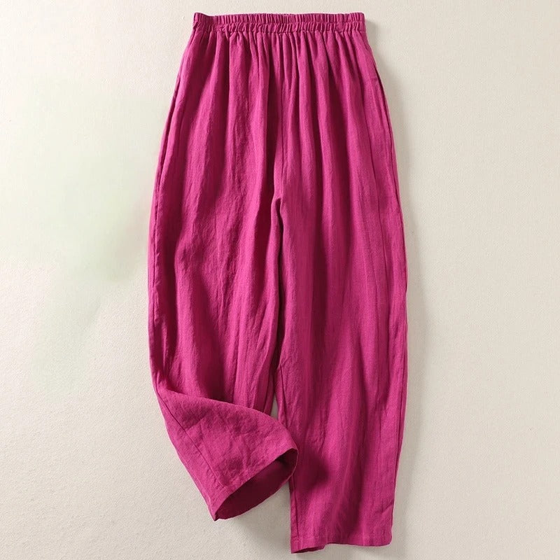 Maggie | Breezy Cotone Lino Gamba Larga Pantaloni