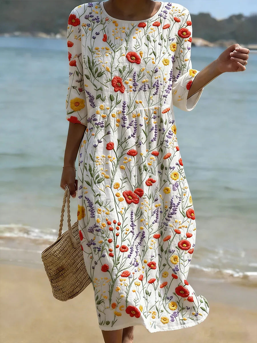 Kelloway | Abito Midi Stampa Fiori di Campo
