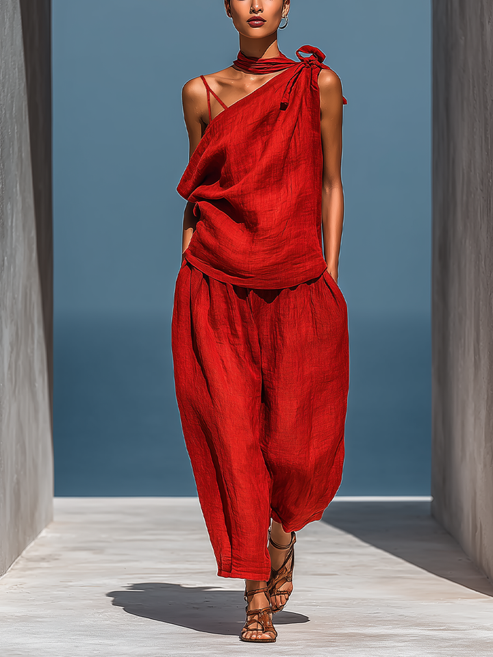 Iris | Completo in Lino Rosso