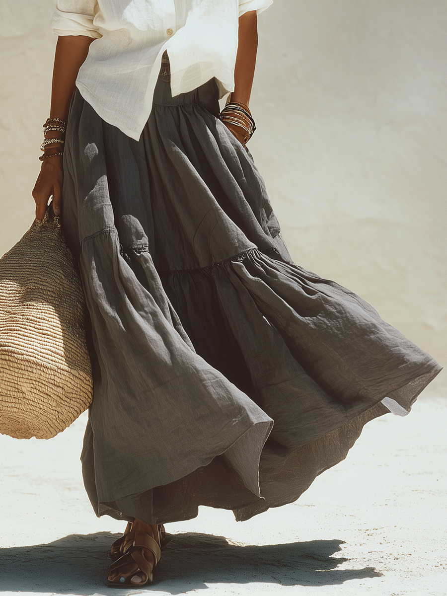 Fleur | Elegance Lino Camicia And Flowing Maxi