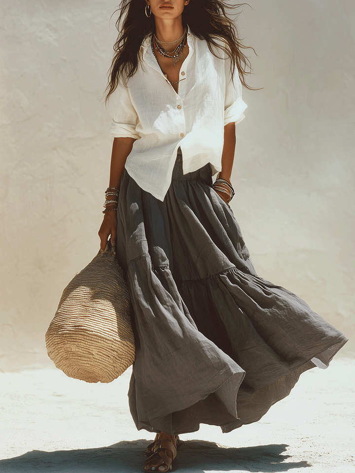 Fleur | Elegance Lino Camicia And Flowing Maxi