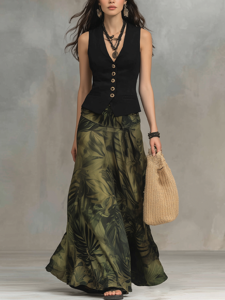 Gwen | Chic Nero Tailored Vest & Stampato