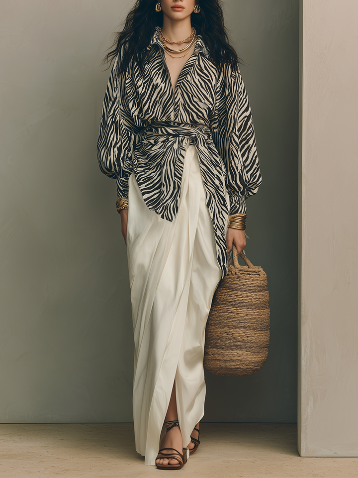 Ruby | Zebra Stampa Wrap Camicetta & Avorio