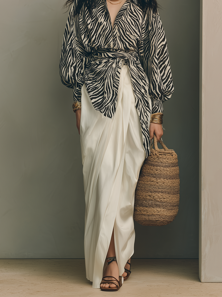 Ruby | Zebra Stampa Wrap Camicetta & Avorio