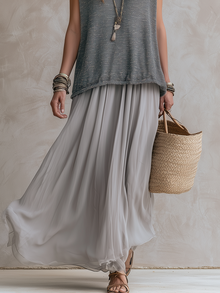 Luna | Grigio Maglia Top And Chiffon Gonna