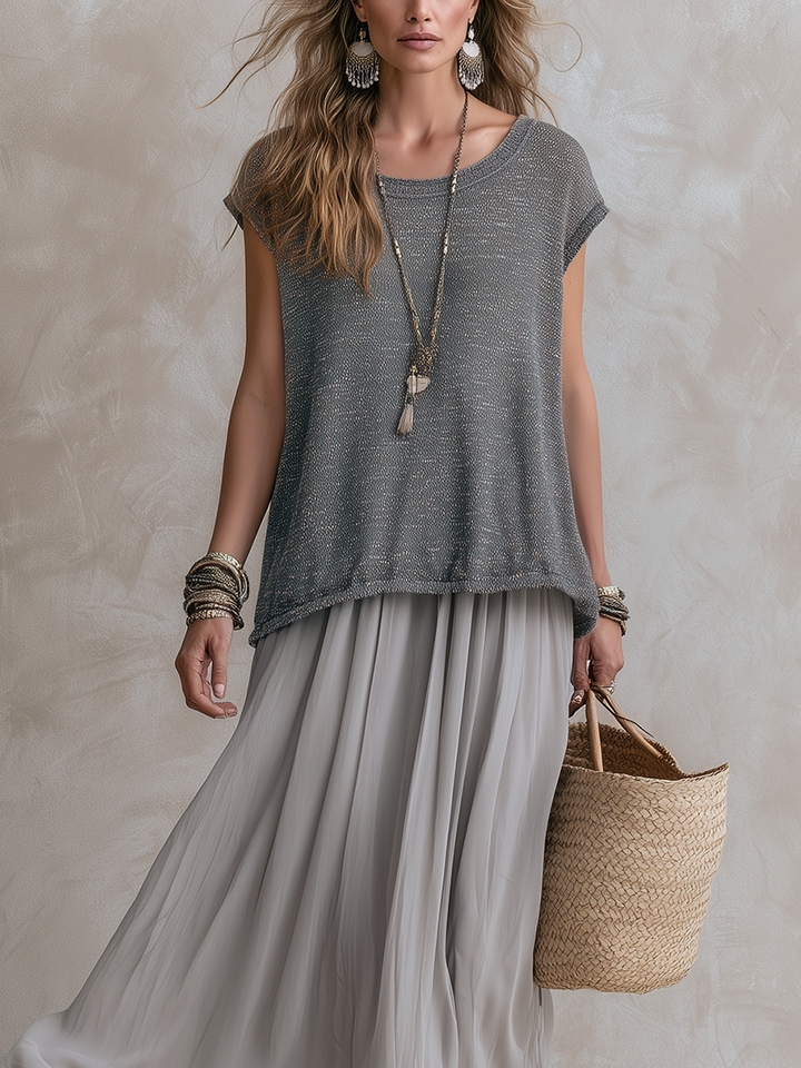 Luna | Grigio Maglia Top And Chiffon Gonna