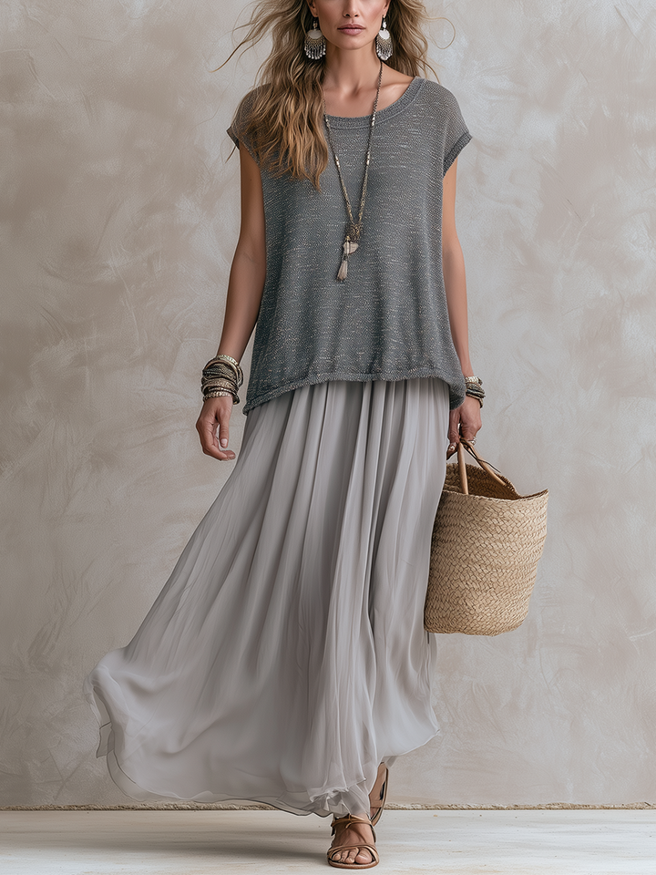 Luna | Grigio Maglia Top And Chiffon Gonna