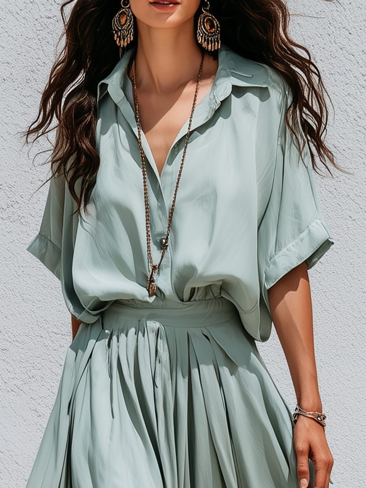Keira | Morbido Menta Verde Scollo a V Pleated Co-ord