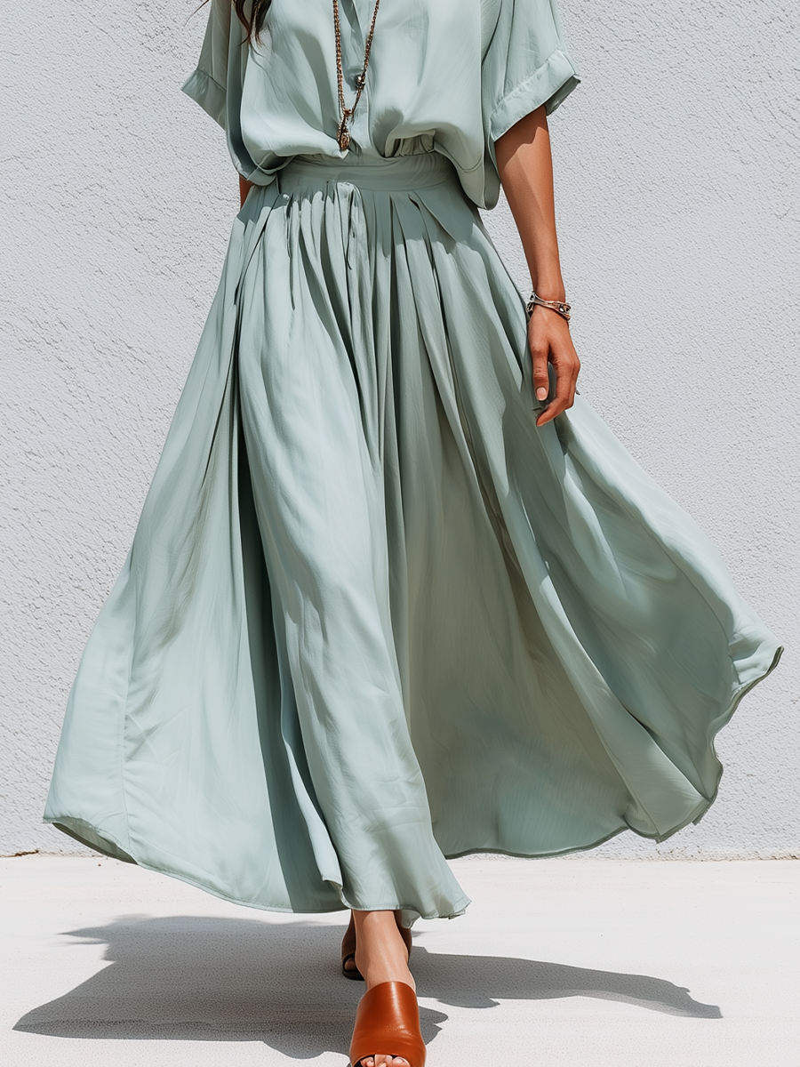 Keira | Morbido Menta Verde Scollo a V Pleated Co-ord