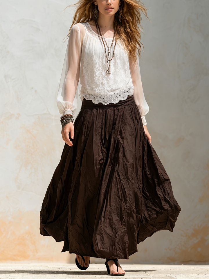 Hazel | Pizzo Chiffon Top And Marrone Gonna