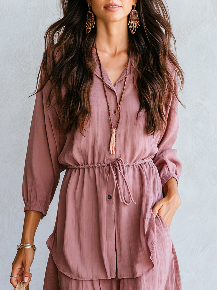 Iris | Dusty Rosa Drawstring Waist Camicetta Maxi