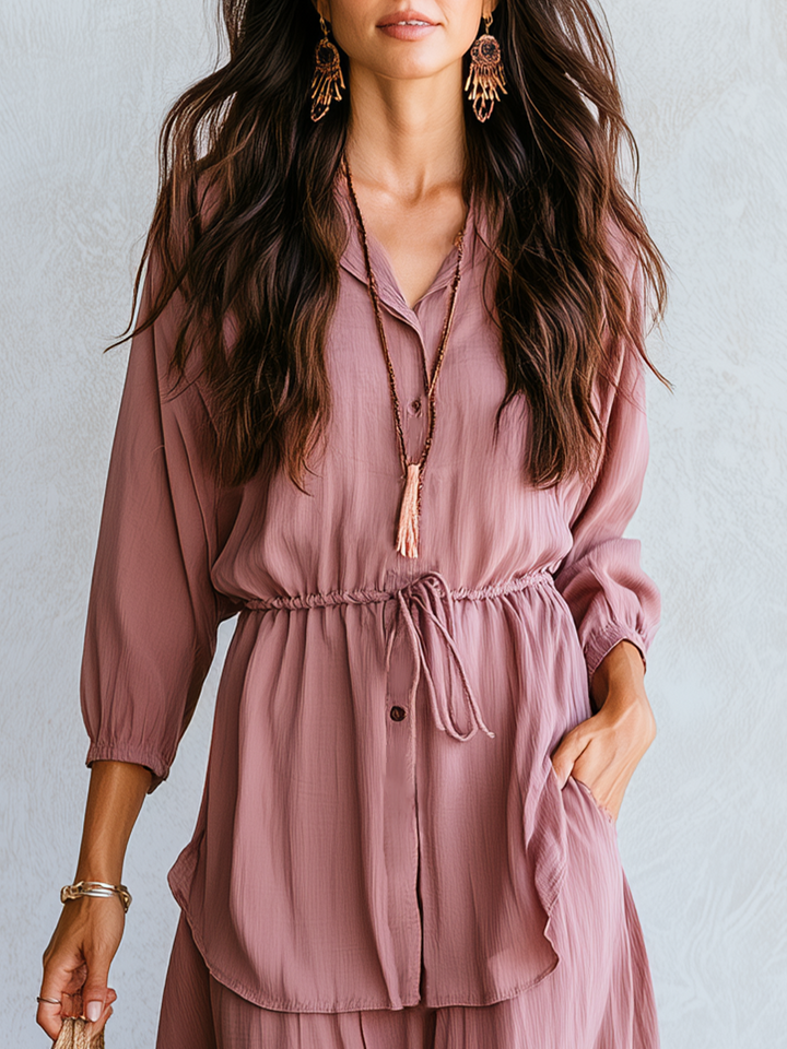 Iris | Dusty Rosa Drawstring Waist Camicetta Maxi