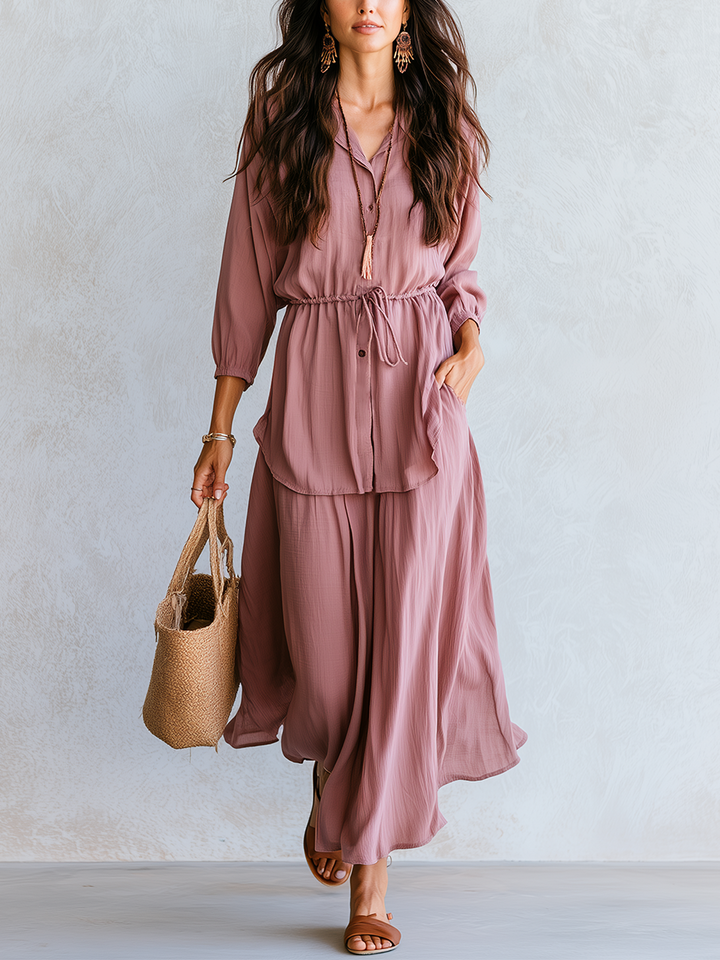 Iris | Dusty Rosa Drawstring Waist Camicetta Maxi