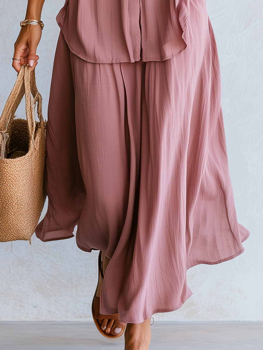 Iris | Dusty Rosa Drawstring Waist Camicetta Maxi